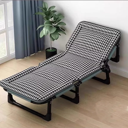 Portable Folding Bed with Adjustable Backrest and Houndstooth Fabric 190x75cm