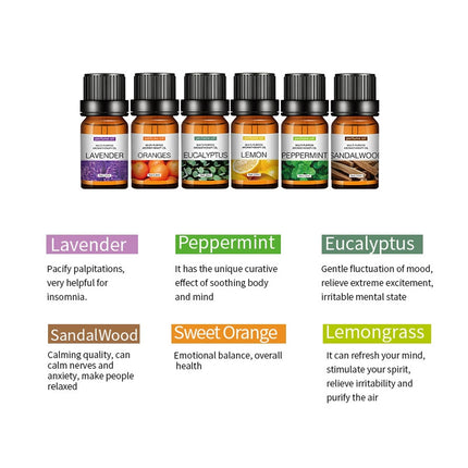 Essential Oil Set 6 Bottles Natural Aromatherapy Oils for Relax and Massage