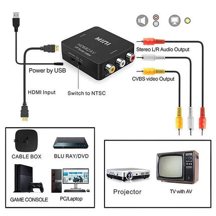 HDMI to RCA Composite AV CVBS 3RCA Video Cable Converter 1080p Downscaling Black