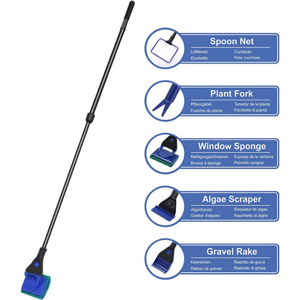 5 in1 Water Aquarium Cleaning Tool Fish Tank Gravel Vacuum Glass Cleaner Brush