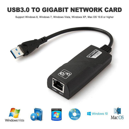 New USB 3.0 to Gigabit RJ45 Ethernet LAN Adapter 1000Mbps for PC Laptop Mac - Aimall