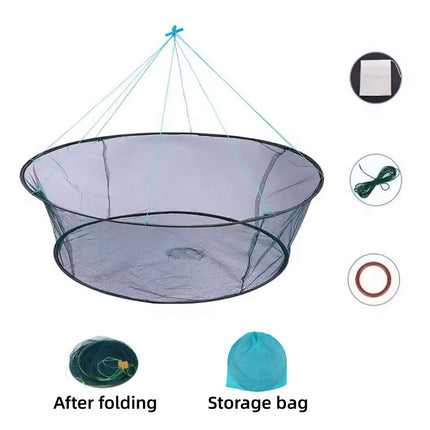 Open Folding Fishing Net Round Fishnet Portable Fish Pocket for Outdoor Angling