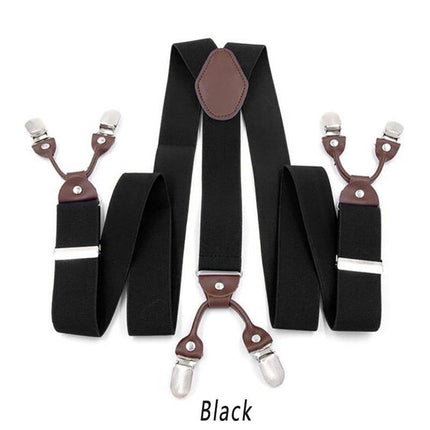 Adjustable 35mm Wide Suspenders for Men with 6 Clips Elastic Leather Braces