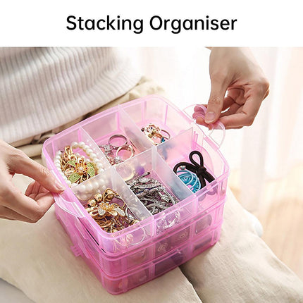 Portable Plastic Jewelry Organizer Box Three layers Detachable Makeup Storager