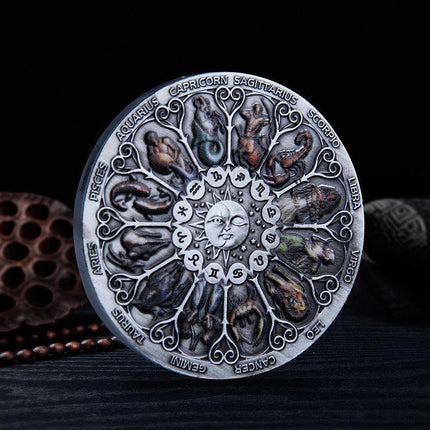 Twelve Constellations Coin Sun and Moon Challenge Medal Double-sided Embossed - Aimall