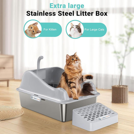 Stainless Steel Litter Box Durable Cat Litter Pan Open Design for Easy Cleaning