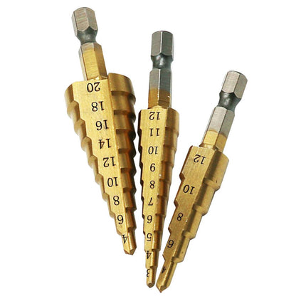 3X Large HSS Steel Step Cone Drill Titanium Bit Set Hole Cutter 4-12/20/32mm