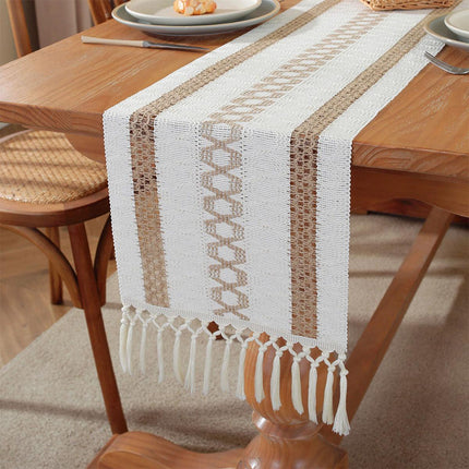 Cotton Linen Table Runner with Knot Tassel Bed End Towel Long Tablecloth Mat