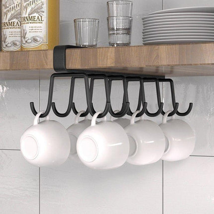2pcs No Punch Cup Holder Double Row Hooks Mug Storage Rack for Kitchen Shelves
