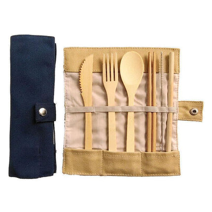 7Pcs Reusable Bamboo Cutlery Set Eco Friendly Camping Travel Fork Kit Portable A - Aimall