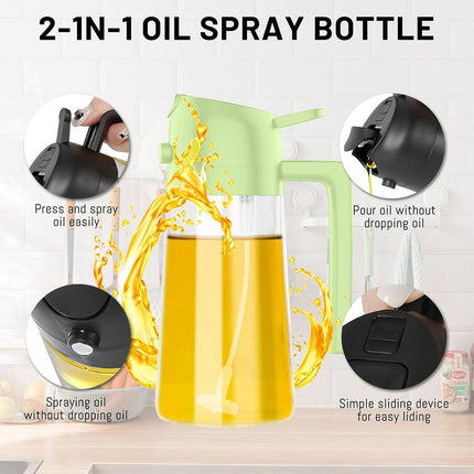 2-in-1 470ml Glass Oil Bottle Spray Pour Automatic Pressure Control Kitchen Tool