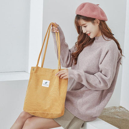 Women Corduroy Applique Tote Bags Handbag Messenger Canvas Shoulder Bag Travel - Aimall