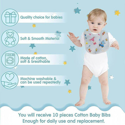 3X Baby Bibs Set Waterproof 100% Cotton Soft Kid Boy Girl Gift Adjustable 0-1yr - Aimall