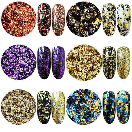 6 Colours Nail Art Sequins Mirror Glitter Powder Foil Flakes Paillette Decor Au - Aimall