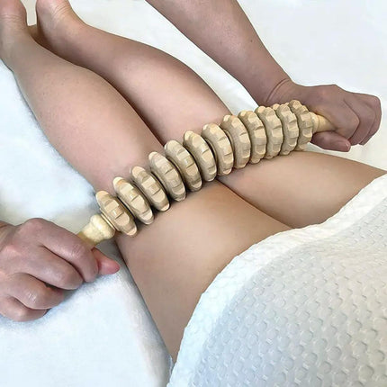 Wooden 12Roller Massage Stick Meridian Therapy Neck Back Thigh Muscle Relaxation