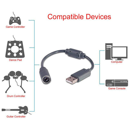 Breakaway to USB Adapter Cable for Xbox 360 Controller PC Gaming Devices