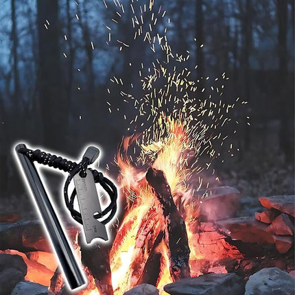 Ferrocerium Flint Rod 15Cm X 1.3Cm Survival Fire Starter With Striker Para-Cord