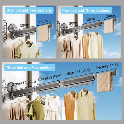 2/3/4-Bar Adjustable Foldable Retractable Clothes Drying Rack Suction Cup Hanger