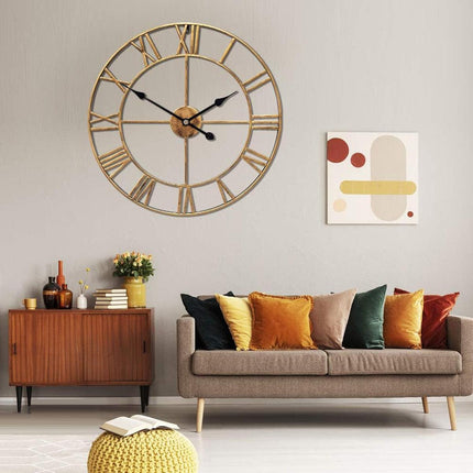 Home Retro Living Room Wrought Iron Wall Clock Nordic Decorative Clock Round Rome Mute Clock