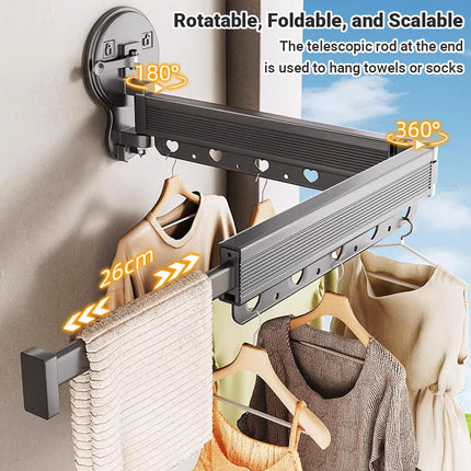 2/3/4-Bar Adjustable Foldable Retractable Clothes Drying Rack Suction Cup Hanger