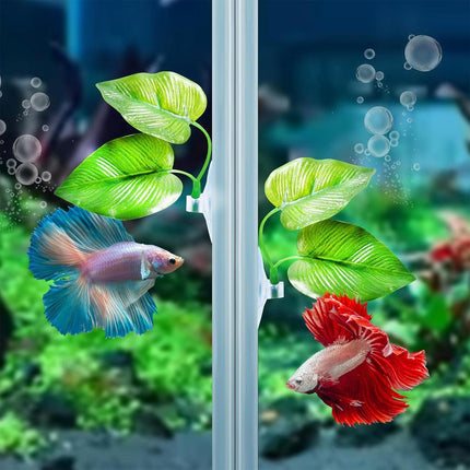 4pcs Aquarium Decoration Artificial Betta Fish Leaves Resting and Spawning Set