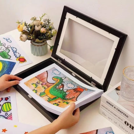 Kids Art Display Frames Set Wooden Artwork Holder 2PCS Children Drawing Storage
