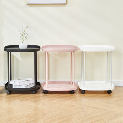 2 Tier Mobile Side Table Coffee Table with Storage Shelf Living Room Furniture