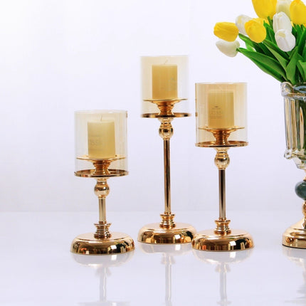3PCS Light Luxury Style Candlestick Alloy and Glass Material Home Decor Durable