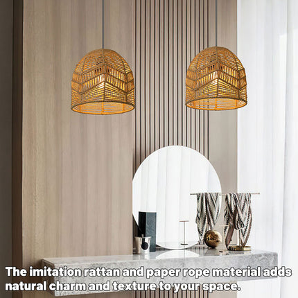 Brown Paper Rope Pendant Light Handwoven Rattan Style Lampshade for Home Decor