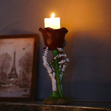 Skeleton Hand Rose Candle Holder Decoration Gothic Style Durable Resin Halloween