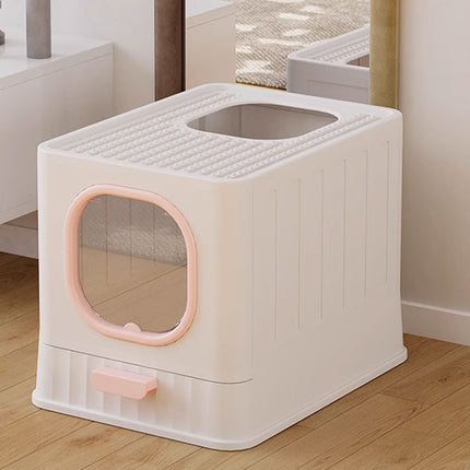 Pink Fully Enclosed Cat Litter Box Large Plastic Toilet for Cats with Lid Tray