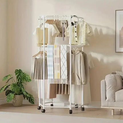 Floor-Standing Rotating Clothes Rack with Wheels Mobile Thickness Steel Pipe
