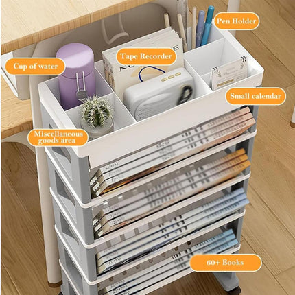 Trolley Deskside Book Storage Bookshelf Removable Floor Shelf for Home Office