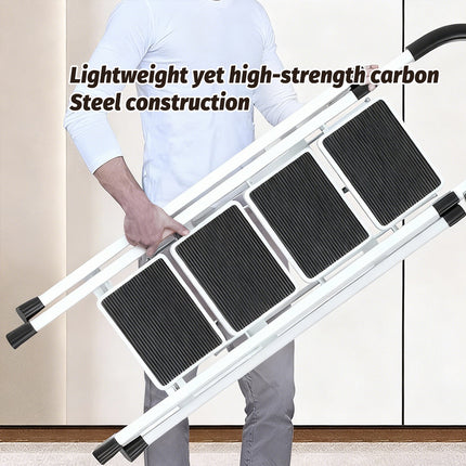 Folding 4 Step Ladder 120cm Carbon Steel White Frame Tool Rack for Home Kitchen
