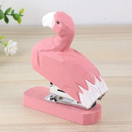 Mini Wooden Flamingo Stapler Cute Animal Carving Office Desk Accessory Tool