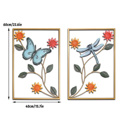 2PCS Dragonfly and Butterfly Iron Wall Decor Living Room Bedroom Home Decoration