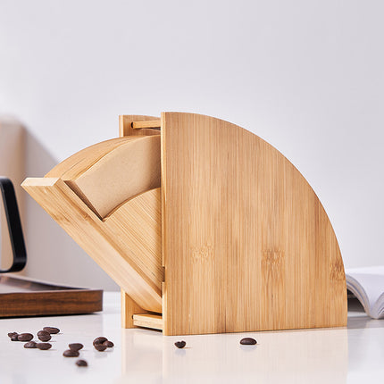Sector Shape Wood Coffee Filter Paper Storage Rack Transparent Dust Cover