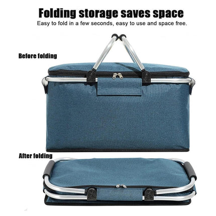 Folding Picnic Basket Insulated Cooler Bag Portable Outdoor Grocery Storage