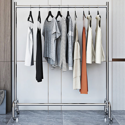 Stainless Steel Floor Standing Clothes Rack with Wheels Mobile Garment Rail