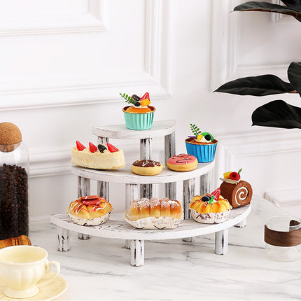 3 Tier Solid Wood Dessert Stand White Aesthetic for Party Cake Pastry Display