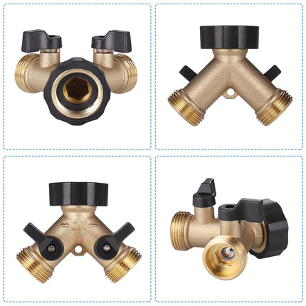 2 Way Solid Brass Hose Splitter 2-Way Hose Connector With Shut OFF/ON Valves