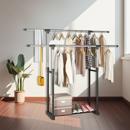 Clothes Drying Rack Adjustable Height Telescopic Stable Base Space-Saving