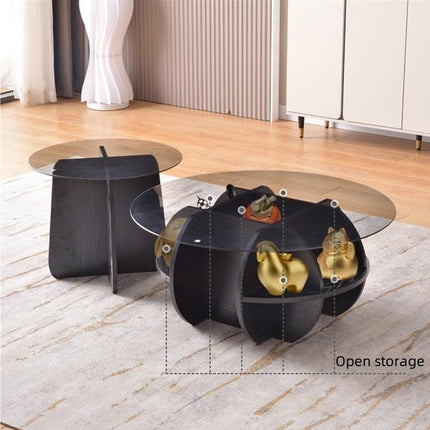 1/2pcs Modern Round Glass Coffee Table Home Side Table Living Room Furniture Set