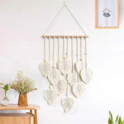 Hand Woven Cotton Cord Leaf Tapestry Bohemian Decorative Wall Hanging Home Art