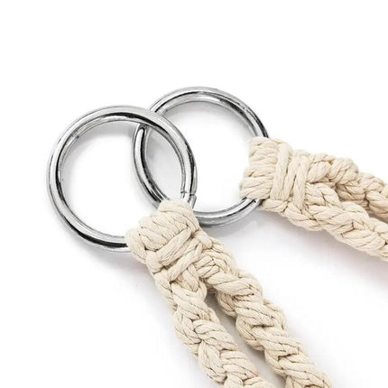 Beige Hammock Swing Chair Cotton Macrame Hanging Rope Seat Indoor Outdoor Patio