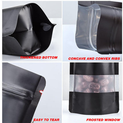 50pcs Black Food Storage Window Self Sealing Bags Plastic Packaging Pouches