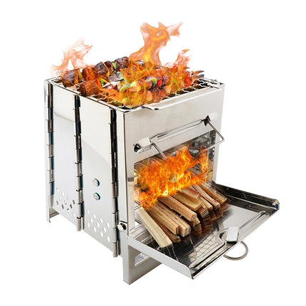 Outdoor Camping Mini Folding Wood Burning Stove Picnic Stainless Steel BBQ Grill