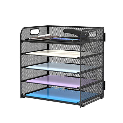 5 Tray Paper Organizer with Handle Mesh Desk File Letter Holder Black Storage