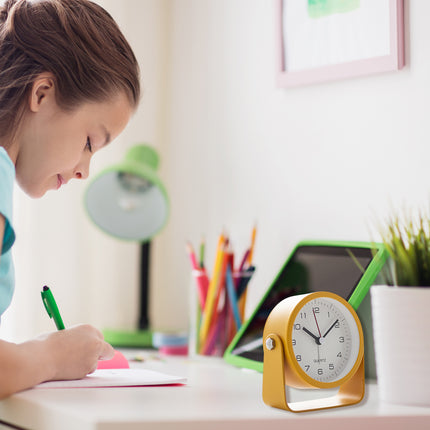 Flip Silent Desktop Small Alarm Clock with Night Light Battery-Powered Durable