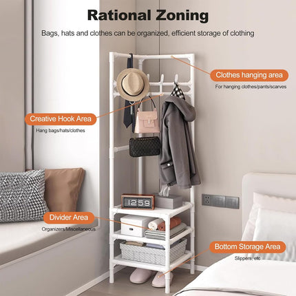 Corner Shelf Storage Rack Coat Hat Rack Multi Functional for Living Room Bedroom